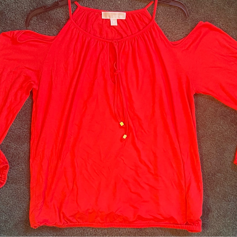 Michael kors red stretchy red sleeved top - medium